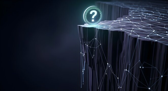 Digital Question Mark Coin on Cliff                   
