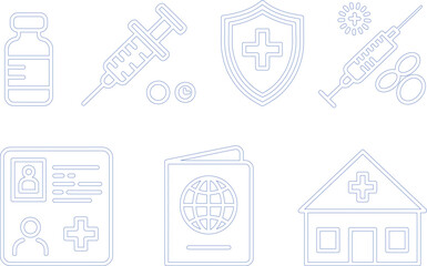 Vaccination, Passport, ID Card, Shield, Home, Virus Outlines with Transparent Background