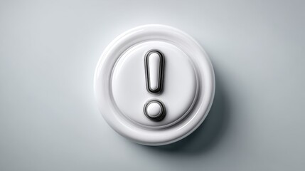 Top-down close-up view of sleek exclamation mark sculpture in white glossy style on light background