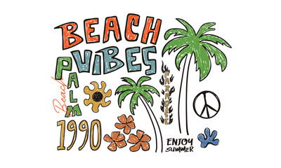 Peace symbol. Graffiti Tropical palm tree design. Sunshine paradise graphic print design. Beach modern abstract art. Sunshine on my mind. Summer vibes artwork.