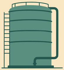 industrial water tank with ladder and feed pipe, observation deck and dual tone flat design; agricultural graphic