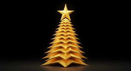 Golden Christmas tree with star topper, luxury holiday decor for festive celebrations