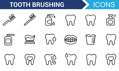 Minimalist dental care icons for brushing teeth, flossing, and oral hygiene