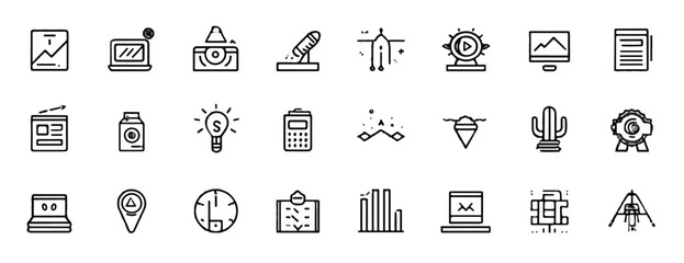 Set of Business and Technology Icons in Line Art Style for Web Design and Mobile Applications
