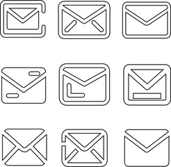 latter envelope icon set in outline style for  communication branding projects.