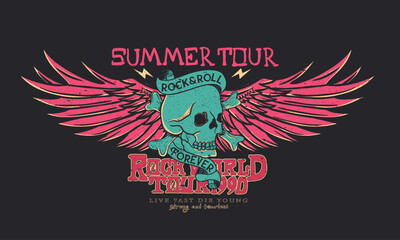 Rock and roll poster design. Skull rock tour graphic print design. Make some noise, rock and roll artwork design.	