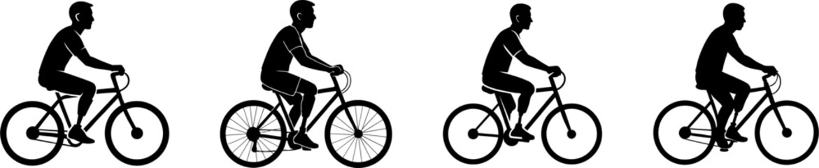 Fototapeta premium Man with prosthetic leg riding bicycle black silhouette vector