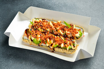 Tempura Sushi roll. Brazilian style. Sushi Dog. Japanese cuisine