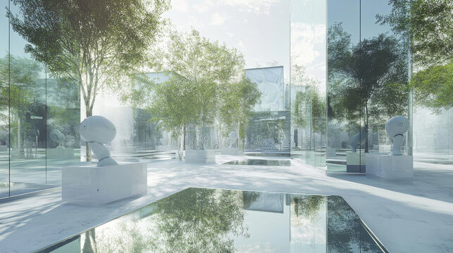 AI-governed futuristic utopia with shimmering glass architecture, advanced robotic assistants, and a perfectly synchronized urban environment &mdash;ar 16:9 