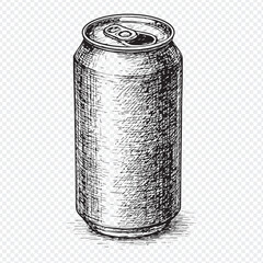 Vintage Hand-Drawn Soda Can Illustration – Black and White Etching Style for Beverage Packaging Concepts
