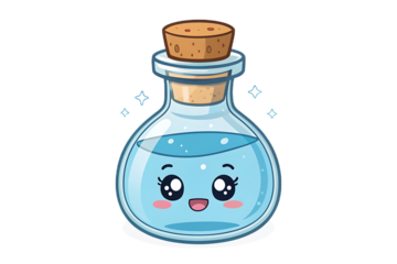empty glass vial, Pixiv Bottle Anime, bottle, glass, blue, chibi pngon AI generated by PNG
