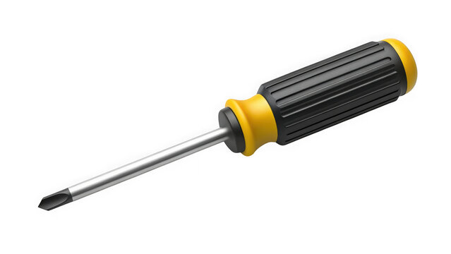 3d screwdriver with yellow and black handle isolated on transparent background