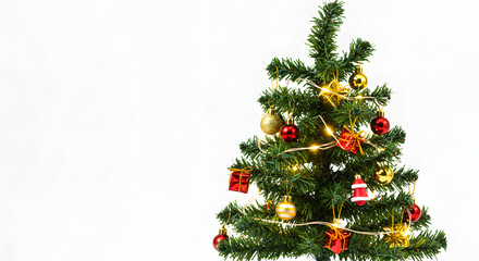 Festive Christmas tree with ornaments and lights, perfect for holiday greeting cards and designs
