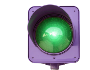 Green Light on Purple Traffic Signal, Front View, Isolated on Transparent Background