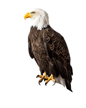 Majestic bald eagle perched isolated on a transparent background