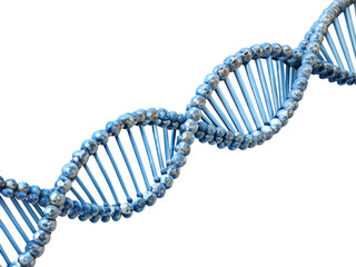 Close up of a blue dna double helix structure on a black background