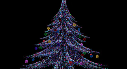Stunning abstract Christmas tree with colorful ornaments on a black background, festive design