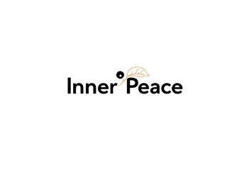 Inner Peace typographic art with leaf design on white background  