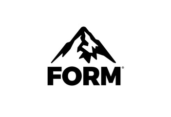 Mountain logo design with text FORM in bold black letters  
