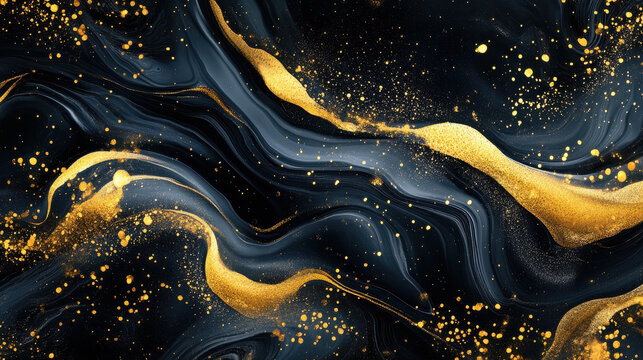 Abstract fluid art background with marbleized gold and black swirls, offering a modern and artistic aesthetic &mdash;ar 16:9 