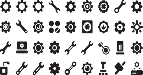 Obraz premium 40 Solid Vector Gear Symbols System & Configuration Glyph Icon Pack –