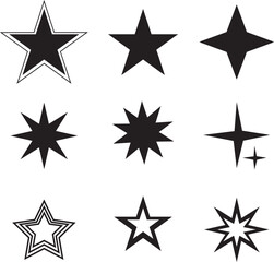 Fototapeta premium Black star shapes vector collection with different geometric styles and outlines
