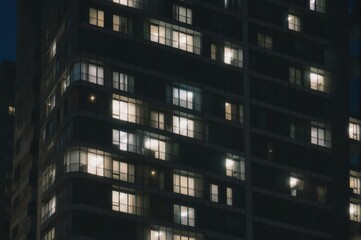 Obraz premium Illuminated windows of a high-rise building at night