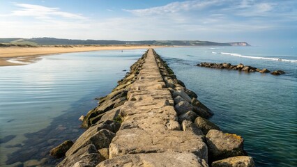 Rocky Jetty Extending into Calm Coastal Waters 2