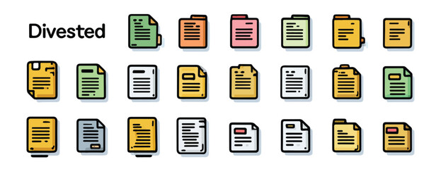 Various Document Icons with Lines and Folders for Business Finance and Office Applications Divested Text Included