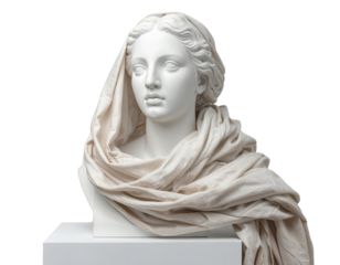 Modern Artistic Bust with Fabric Scarf Isolated.