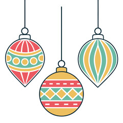 Collection of hanging christmas ornaments in various shapes isolated on white background isolated on transparent background