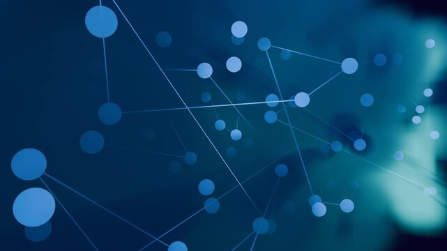 Blue technology network background - constellation data connection loop - An abstract blue background with a plexus network of connected dots and lines moving in slow motion