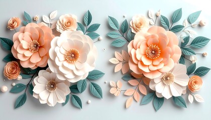 Peach  White Paper Flowers.