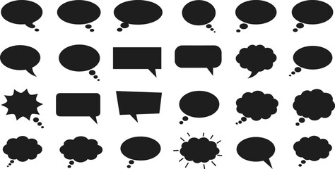 Speech bubble icons, comic chat shapes, thought cloud vector design, conversation symbols, message dialogue template, communication graphic elements, talk balloon set