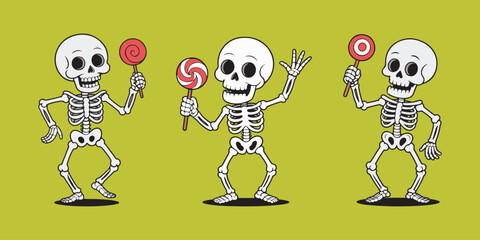 Halloween Skeletons Holding Candy in Festive Pose