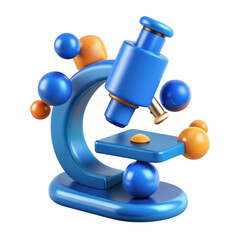 3d cartoon microscope with orbiting molecules for science education transparent background