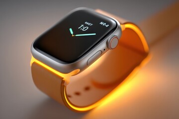 Modern smartwatch with illuminated brown strap and minimalist digital display.