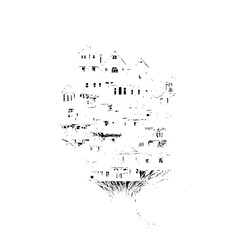 Monochrome abstract architecture illustration of a city with buildings and houses in black and white style art