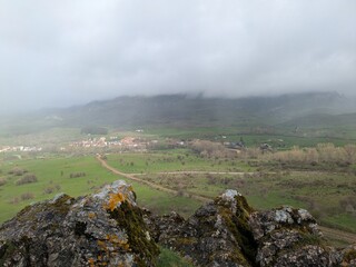 cloudy mountain valley village