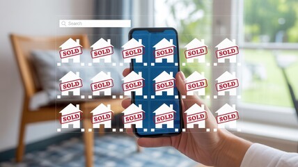 Browse a vast selection of sold homes on a smartphone screen, showcasing successful real estate transactions and market activity
