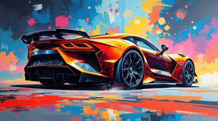 Dynamic abstract artwork of a modern luxury sports car ready to hit the road with speed and power