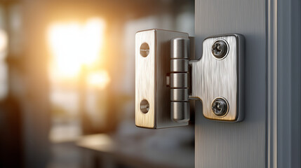 A practical door hinge installation with gentle lighting