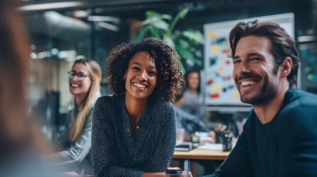 Smiling business people participating in a meeting