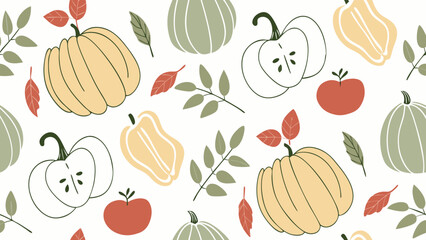 Autumn Harvest Pumpkins Apples Pears Pattern – Modern Fall Seamless Design