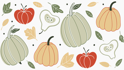 Autumn Harvest Pumpkins Apples Pears Pattern – Modern Fall Seamless Design