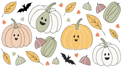 Kawaii Halloween Pumpkins Ghosts Bats Pattern – Cute Pastel Halloween Seamless Design