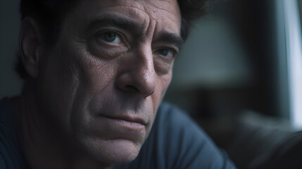 Close up portrait of pensive mature man contemplating life