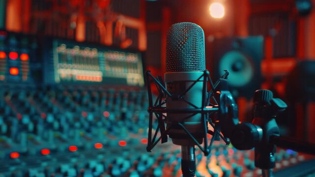 A microphone in a professional recording studio setting, ideal for music production or broadcasting