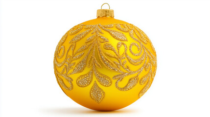 Fototapeta premium A shiny yellow Christmas ball ornament isolated on a clean white background. 