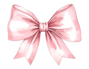 Delicate pink ribbon bow, watercolor style (1)